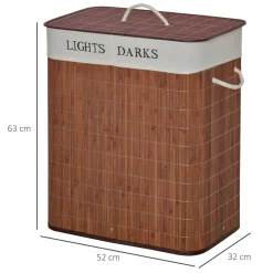 Cesto para ropa sucia 100L 2 compartimentos marrón 63x52x32 cm