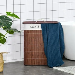 Cesto para ropa sucia 100L 2 compartimentos marrón 63x52x32 cm