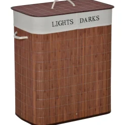 Cesto para ropa sucia 100L 2 compartimentos marrón 63x52x32 cm