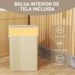Cesto para ropa sucia Pirineo Homcom 72L bolsa extraíble 60x40x30 cm