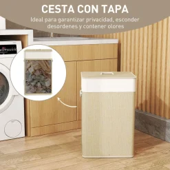 Cesto para ropa sucia Pirineo Homcom 72L bolsa extraíble 60x40x30 cm