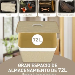Cesto para ropa sucia Pirineo Homcom 72L bolsa extraíble 60x40x30 cm