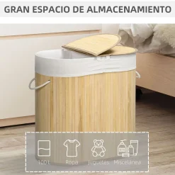 Cesto para ropa sucia Ying Yang Homcom 100L 2 compartimentos 60,5x62,5x37 cm