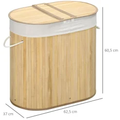 Cesto para ropa sucia Ying Yang Homcom 100L 2 compartimentos 60,5x62,5x37 cm