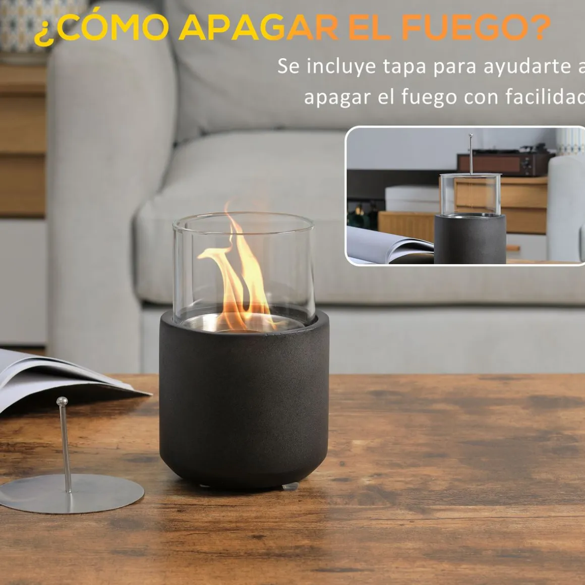 Chimenea de bioetanol Abeto Homcom sobremesa capacidad 0.4L gris 19xØ12 cm