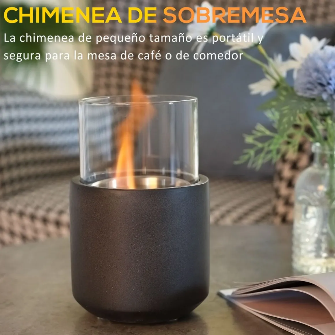 Chimenea de bioetanol Abeto Homcom sobremesa capacidad 0.4L gris 19xØ12 cm