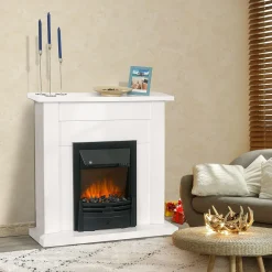Chimenea eléctrica Classic Homcom 2000W 5 modos + temporizador blanco 95x102x30 cm
