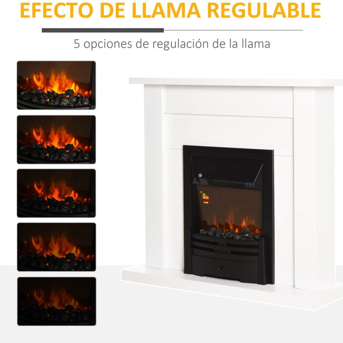 Chimenea eléctrica Classic Homcom 2000W 5 modos + temporizador blanco 95x102x30 cm