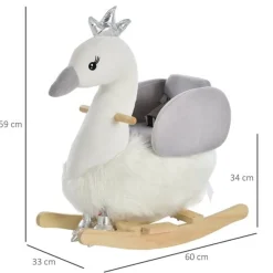Cisne balancín Homcom +18 meses con reposapiés+cinturón blanco/gris 59x60x33 cm