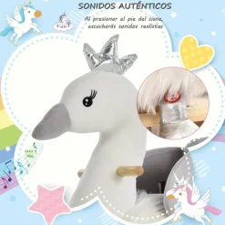 Cisne balancín Homcom +18 meses con reposapiés+cinturón blanco/gris 59x60x33 cm