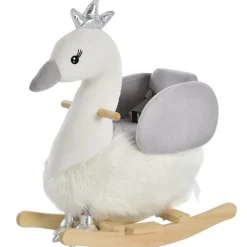 Cisne balancín Homcom +18 meses con reposapiés+cinturón blanco/gris 59x60x33 cm