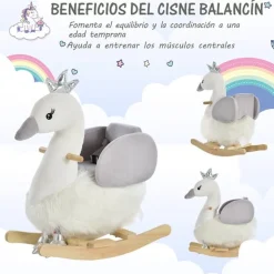 Cisne balancín Homcom +18 meses con reposapiés+cinturón blanco/gris 59x60x33 cm