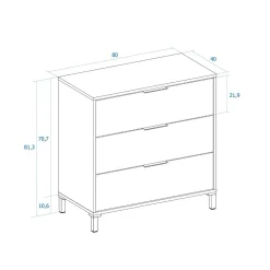 Cómoda Arles 3 cajones albo/rayado 81,3x80x40 cm