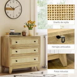 Cómoda Atelier Homcom 3 cajones natural 76x80x35 cm