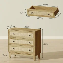 Cómoda Atelier Homcom 3 cajones natural 76x80x35 cm