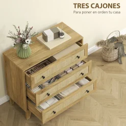 Cómoda Atelier Homcom 3 cajones natural 76x80x35 cm