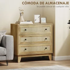 Cómoda Atelier Homcom 3 cajones natural 76x80x35 cm