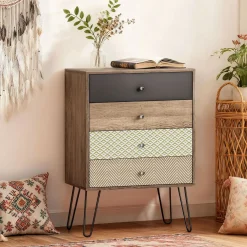 Cómoda Boho Homcom 4 cajones multicolor 86x60x39 cm