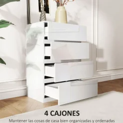 Cómoda Bromelia Homcom 4 cajones blanco brillo 80x55x33 cm