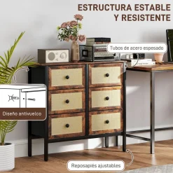 Cómoda Caramel Homcom 6 cajones negro/marrón 83x88x30 cm