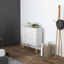 Cómoda Dominica Homcom 3 cajones blanco 80x80x30 cm