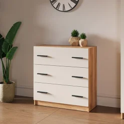 Cómoda Elba Mauvella 3 cajones blanco/natural 81x80x34,4 cm