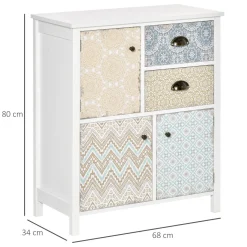 Cómoda Hortensia Homcom 2 cajones + 3 armarios blanco 80x68x34 cm
