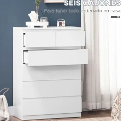 Cómoda Polinesia Homcom 6 cajones blanco 115x80x39 cm