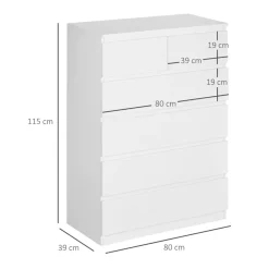 Cómoda Polinesia Homcom 6 cajones blanco 115x80x39 cm