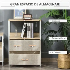 Cómoda Retal Homcom 4 cajones con estante gris/blanco 103x58x29 cm