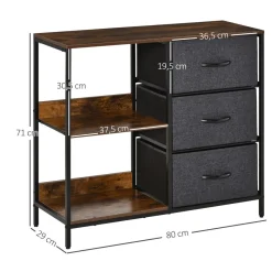 Cómoda Scala Homcom 3 cajones + 2 estantes marrón/gris 71x80x29 cm