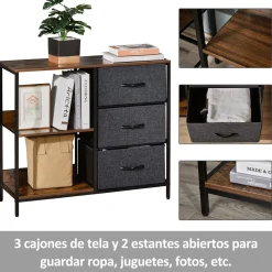 Cómoda Scala Homcom 3 cajones + 2 estantes marrón/gris 71x80x29 cm
