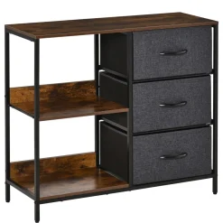 Cómoda Scala Homcom 3 cajones + 2 estantes marrón/gris 71x80x29 cm