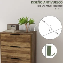 Cómoda Senda Homcom 4 cajones natural 105x62x35 cm