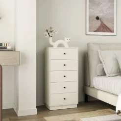 Cómoda Sora Homcom 5 cajones con tiradores beige 95x47x29 cm