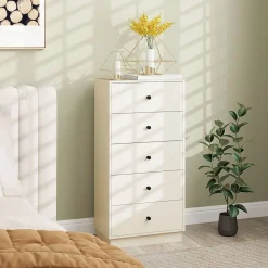 Cómoda Sora Homcom 5 cajones con tiradores beige 95x47x29 cm