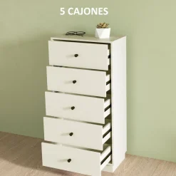 Cómoda Sora Homcom 5 cajones con tiradores beige 95x47x29 cm