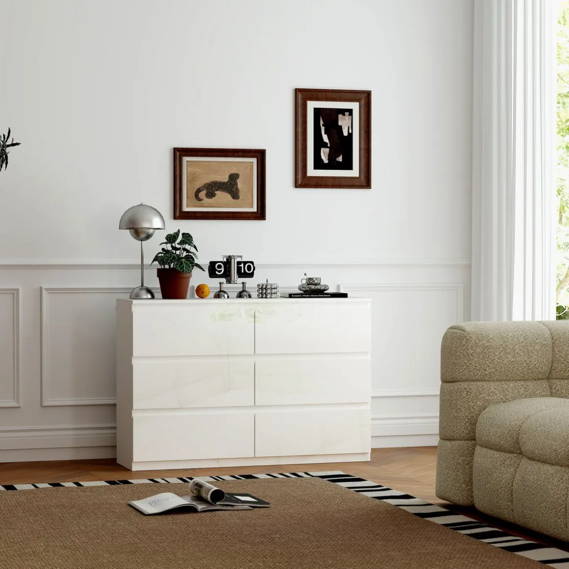 Cómoda Tallín Homcom 6 cajones blanco 75x112x34 cm