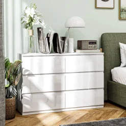 Cómoda Tallín Homcom 6 cajones blanco 75x112x34 cm