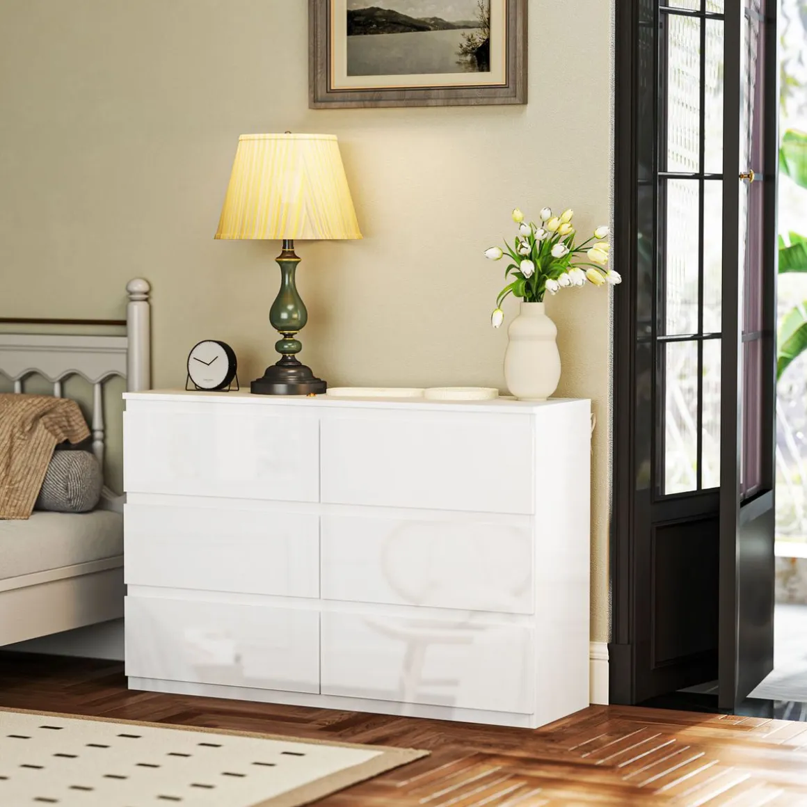 Cómoda Tallín Homcom 6 cajones blanco 75x112x34 cm