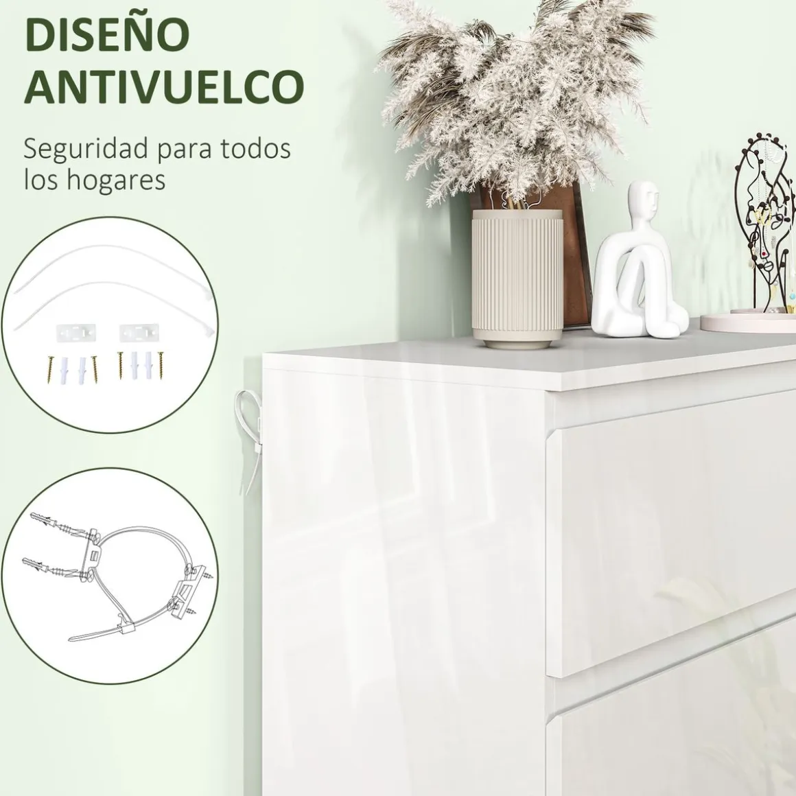 Cómoda Tallín Homcom 6 cajones blanco 75x112x34 cm