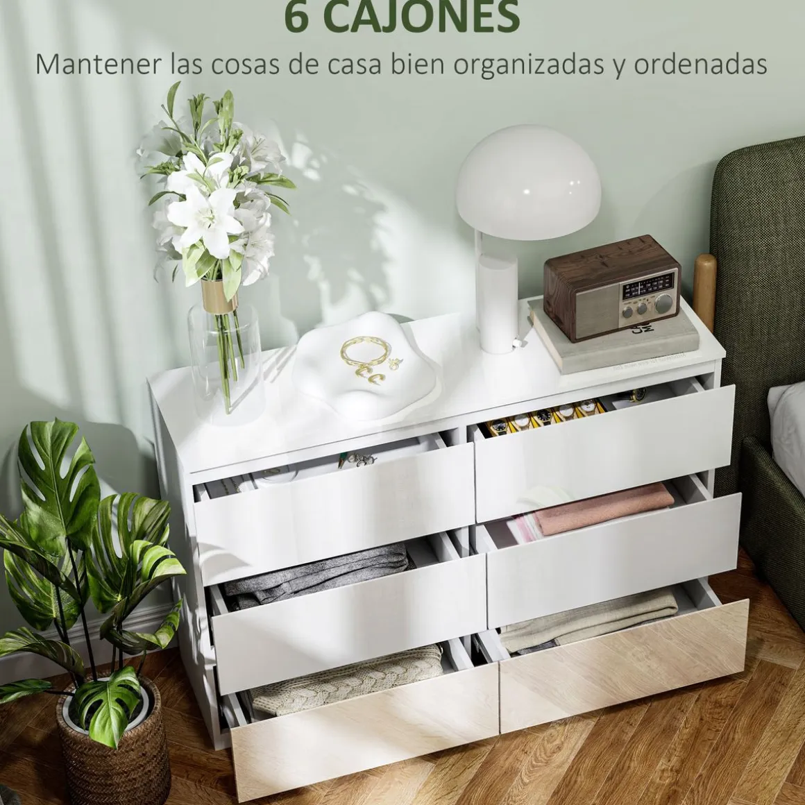 Cómoda Tallín Homcom 6 cajones blanco 75x112x34 cm