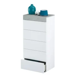 Cómoda Tekkan 5 cajones blanco/gris 118x61x40 cm