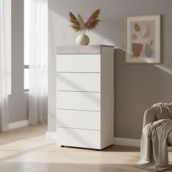 Cómoda Tekkan 5 cajones blanco/gris 118x61x40 cm