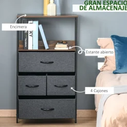Cómoda Telar Homcom 4 cajones plegables gris 103x58x29 cm