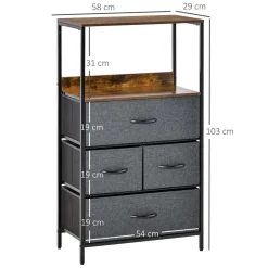 Cómoda Telar Homcom 4 cajones plegables gris 103x58x29 cm