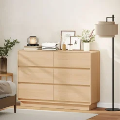 Cómoda Tessa Homcom 6 cajones natural 86x120x38 cm