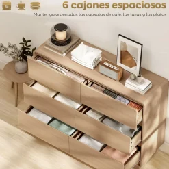 Cómoda Tessa Homcom 6 cajones natural 86x120x38 cm
