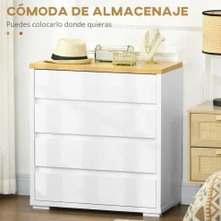 Cómoda Yap Homcom 4 cajones blanco/natural 75x70x37 cm
