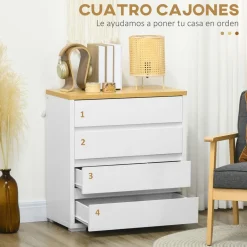 Cómoda Yap Homcom 4 cajones blanco/natural 75x70x37 cm